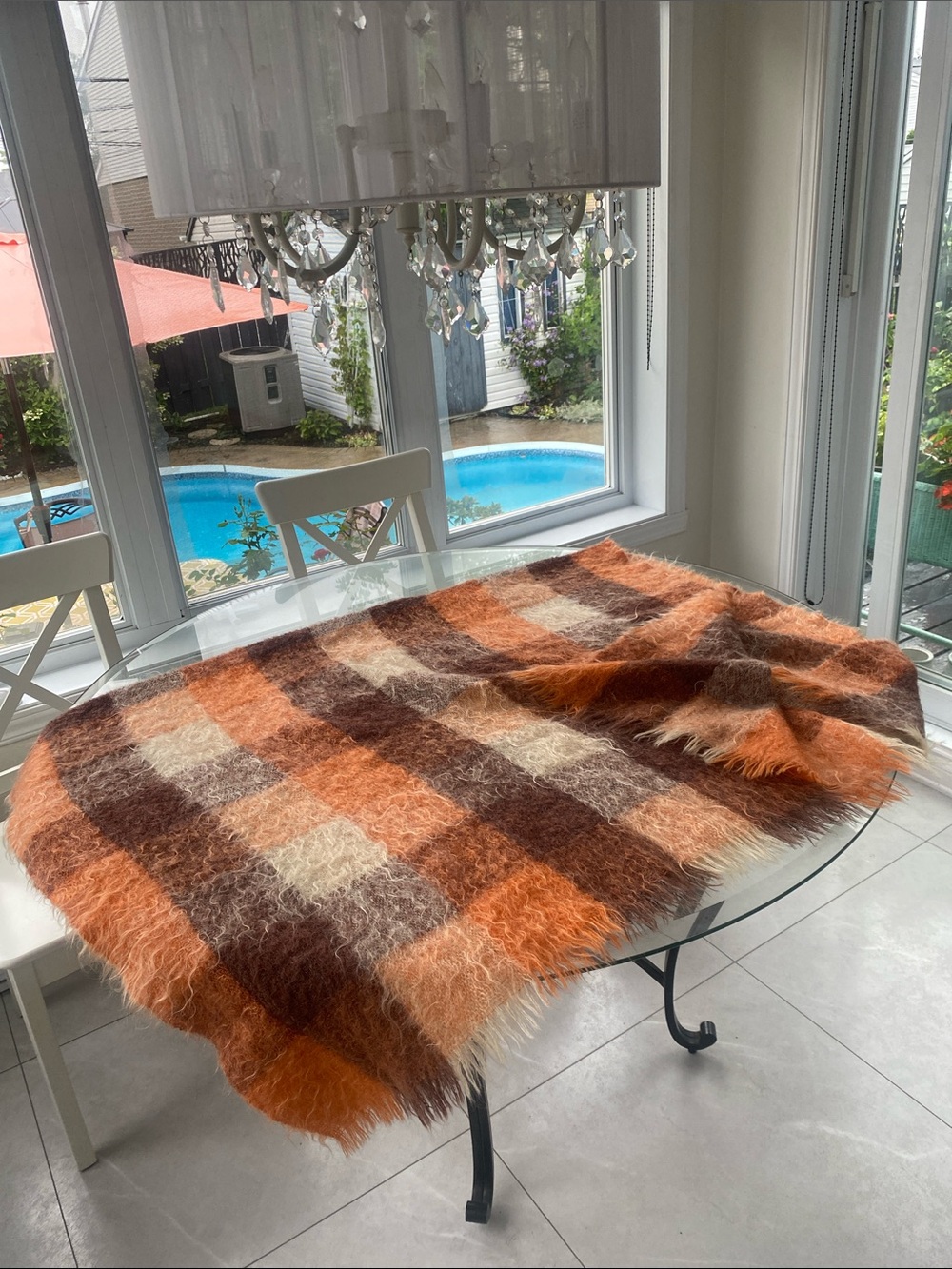 HUDSON’S BAY CO. Mohair Plaid Throw Blanket Fall Orange/Brown/Cream L: 69”x46” - Picture 7 of 16